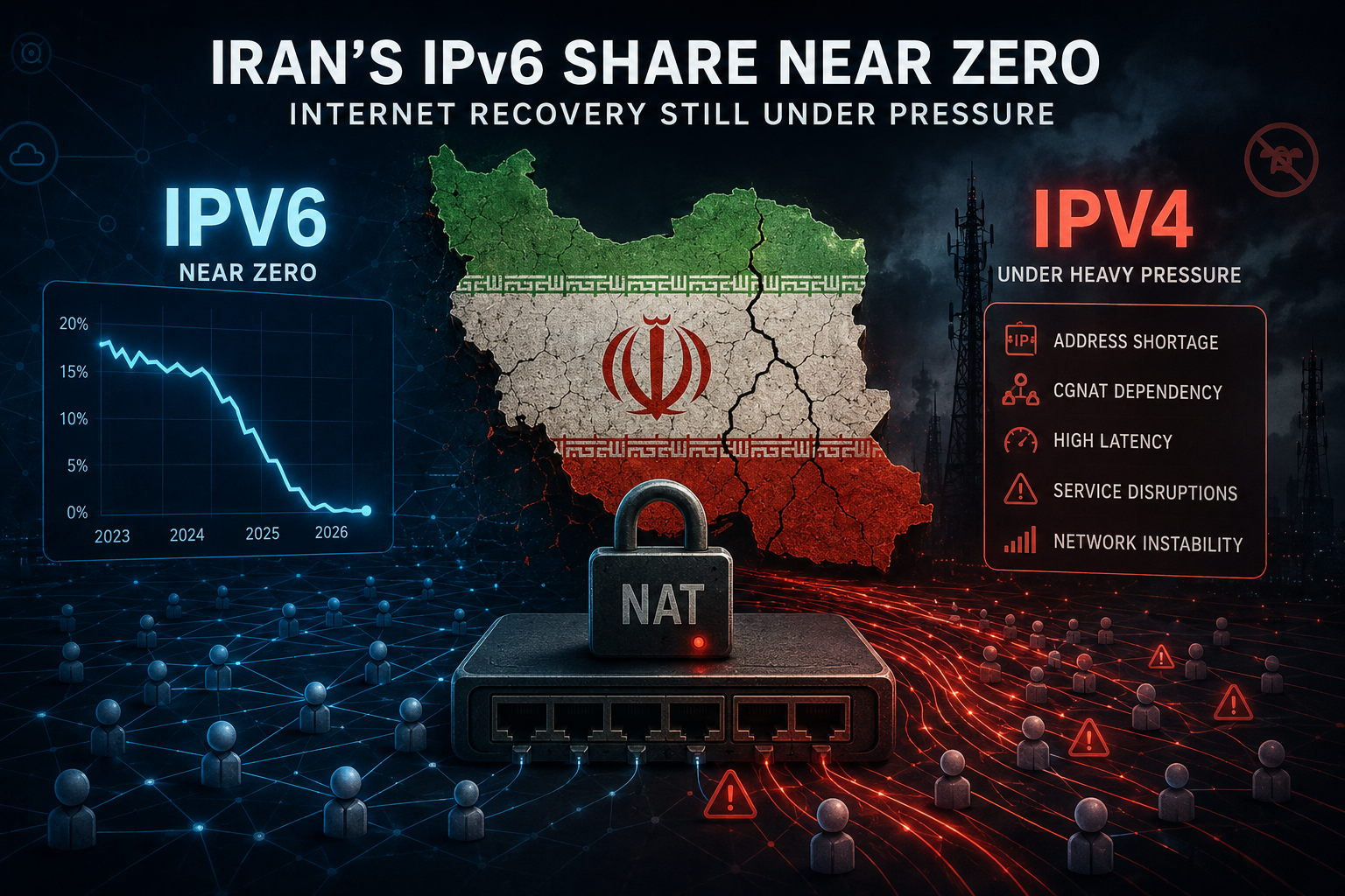 Iran’s IPv6 Collapse Keeps Internet Recovery Fragile as Traffic Falls Back on Overloaded IPv4 Networks